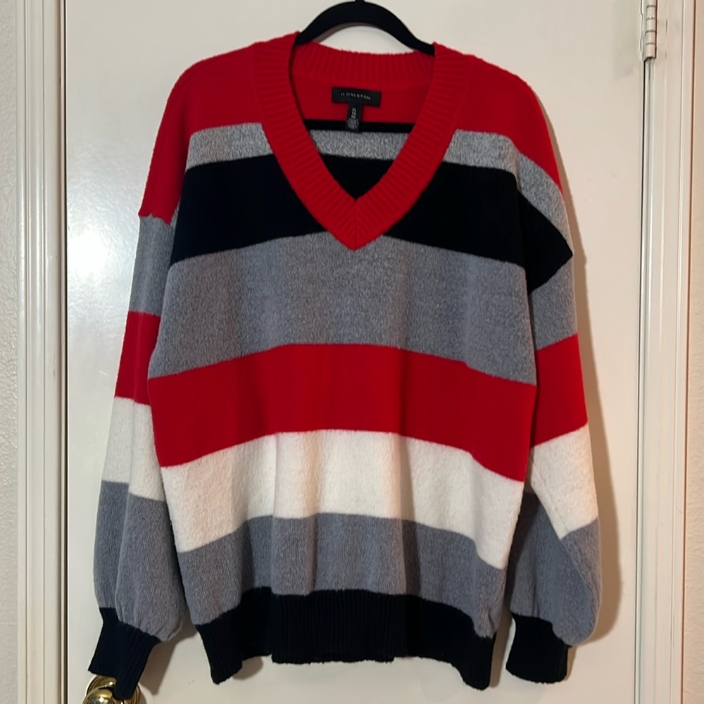 H By Halston Women’s V-Neck Striped Sweater